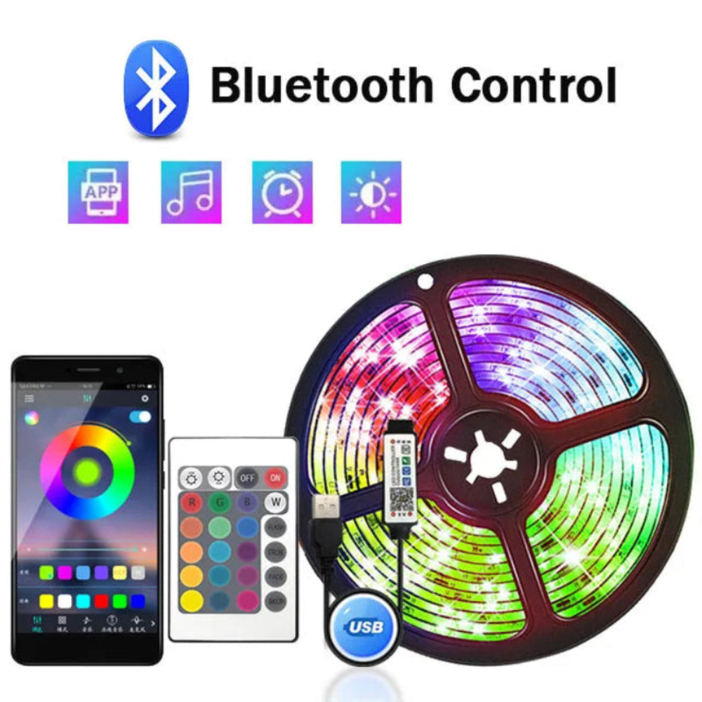 Fita LED USB RGB 1-30M - Tuya APP, 5050, Decoração Quarto/TV, Mudança Cor