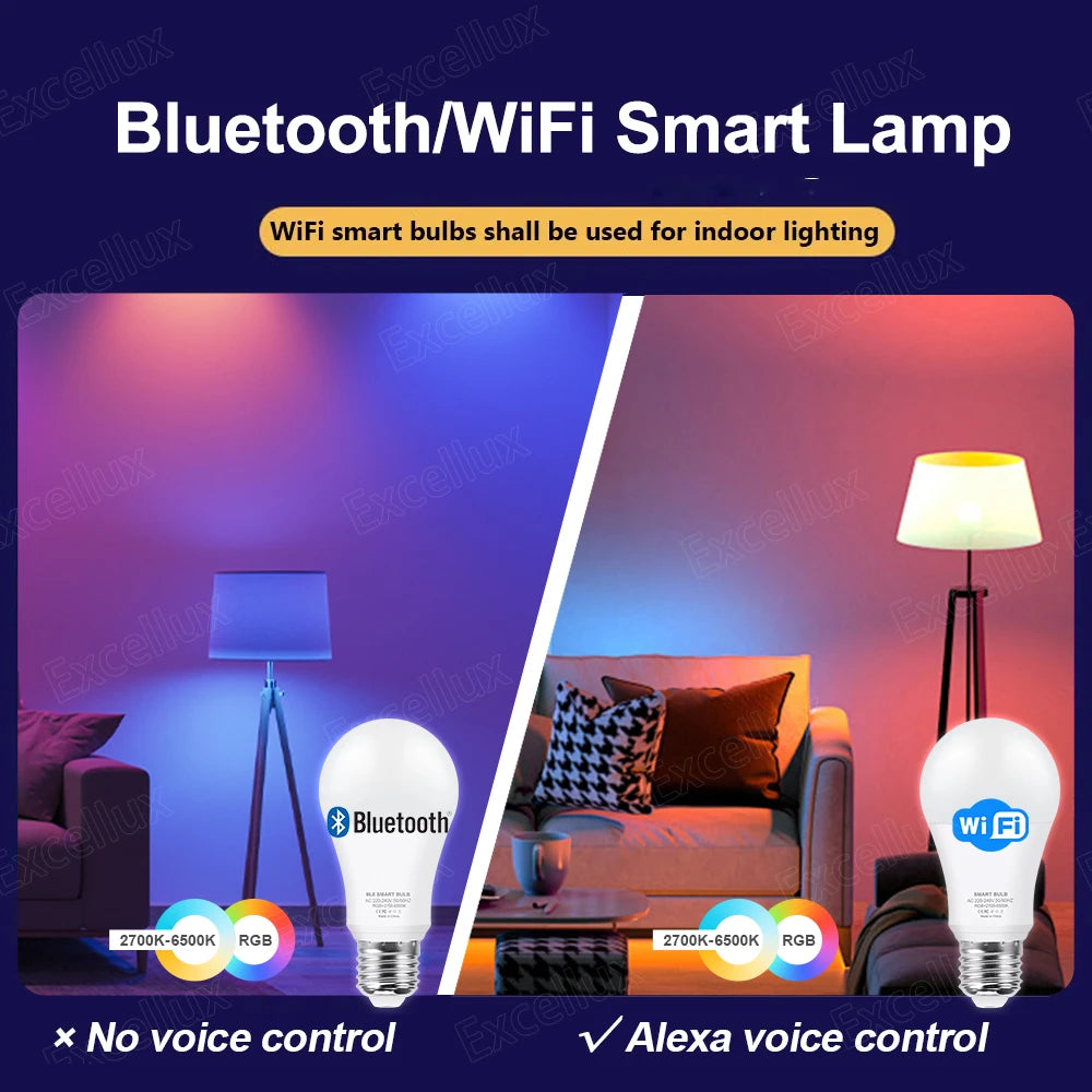 Lâmpada LED Inteligente Tuya E27 15W - WiFi/Bluetooth, RGB, Alexa/Google, 220V/85-265V