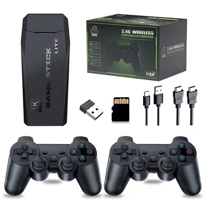 Video Game Stick Lite 4K HD Retro - 10.000 Jogos, 2 Controladores Sem Fios, HDMI, 64GB