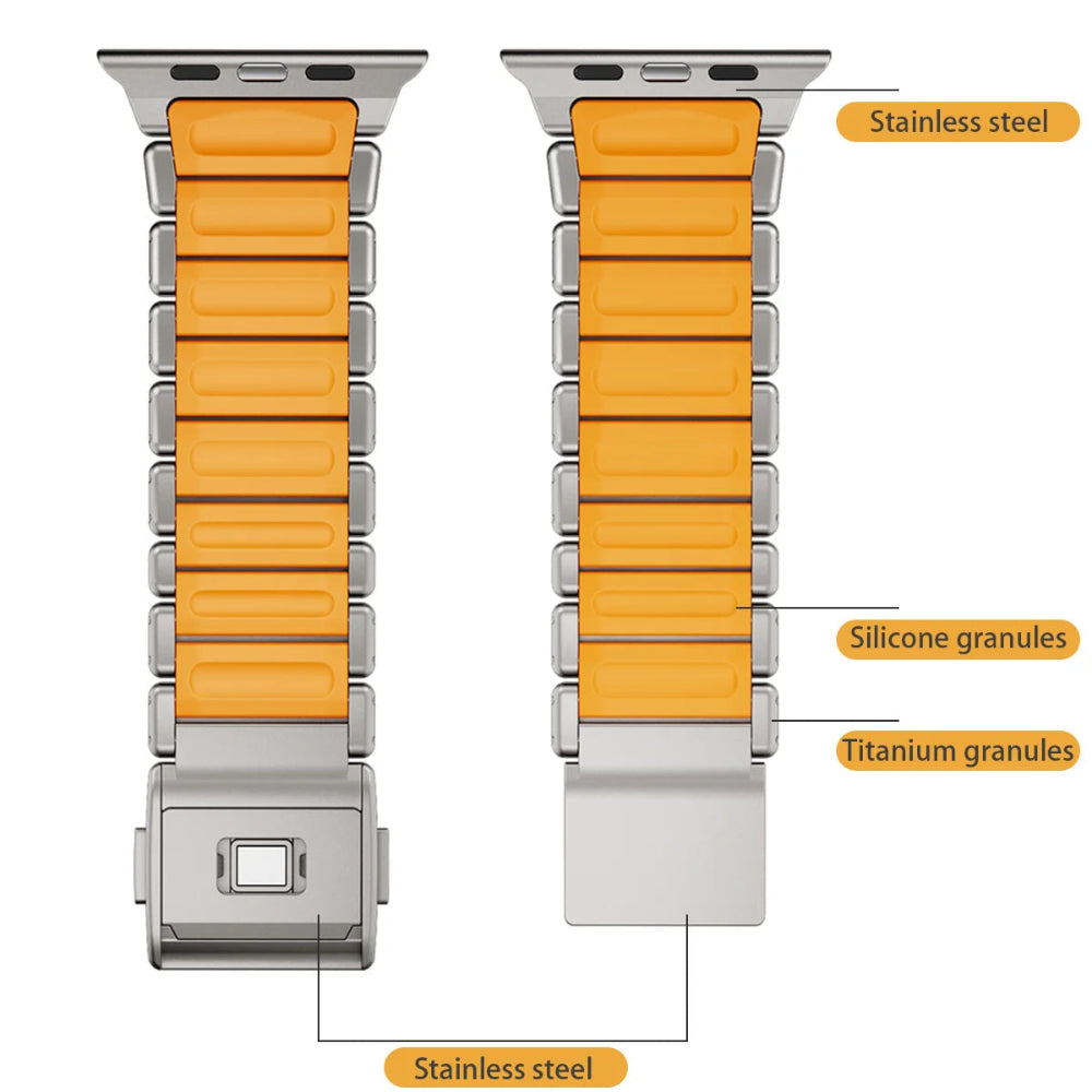 Bracelete de Titânio e Silicone Magnética para Apple Watch Ultra e Series