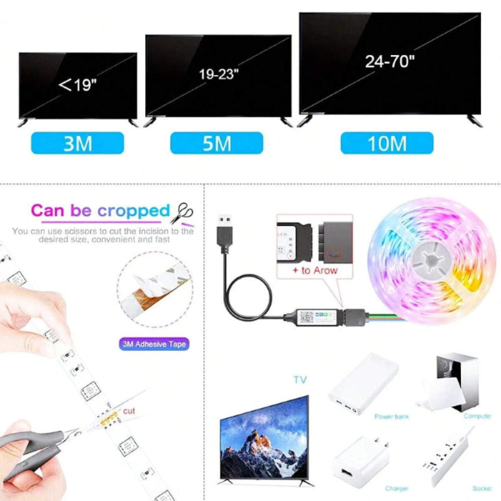 Fita LED USB RGB 1-30M - Tuya APP, 5050, Decoração Quarto/TV, Mudança Cor