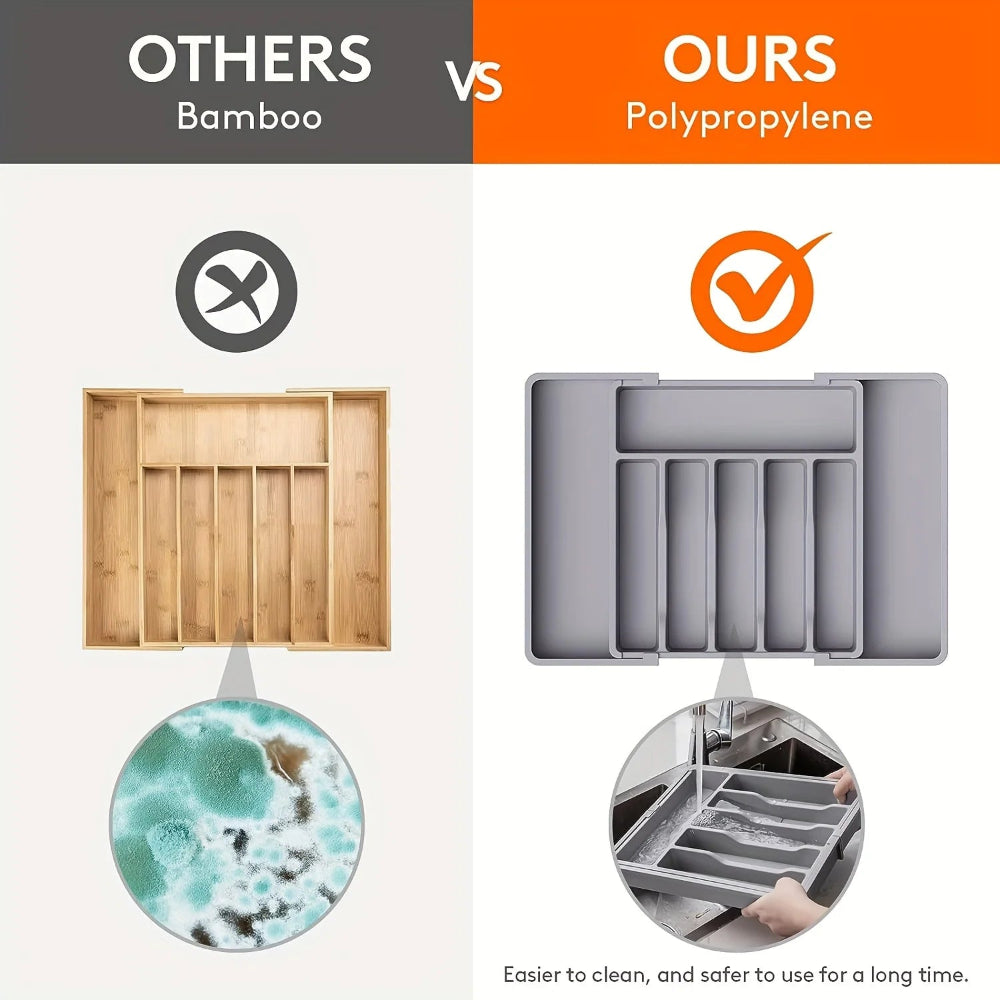 Organizador Gavetas Ajustável - Talheres, Utensílios, Expansível, Plástico Resistente