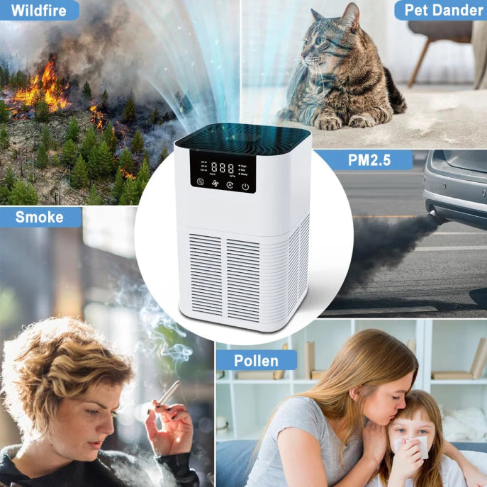 Purificador de Ar com Íons Negativos - HEPA, Aromaterapia, Fumo/Odores, Silencioso
