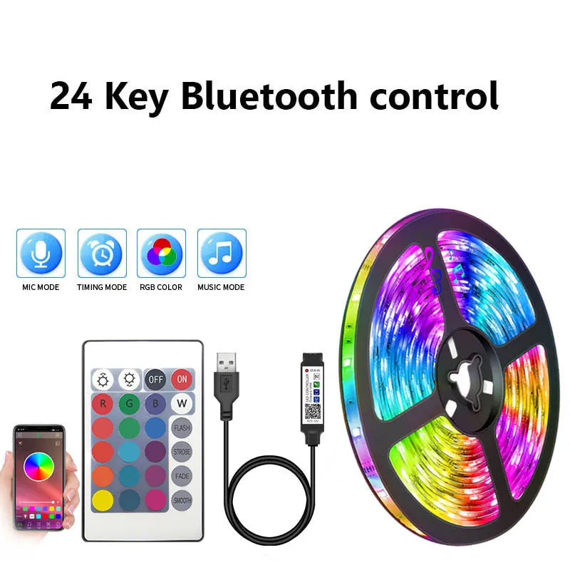 Fita LED USB 5V 5050 RGB - Bluetooth/WiFi/Alexa, 1m-30m, Decoração Quarto/TV