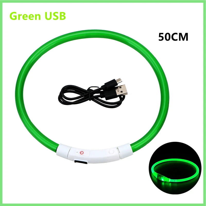 Coleira Luminosa LED Recarregável USB - Ajustável, Segura, Cães/Gatos, Visibilidade Noturna