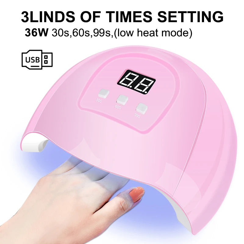 Kit Esmalte Gel Completo - Lâmpada UV 36W, 10 Cores Gel, Polygel, Broca Elétrica