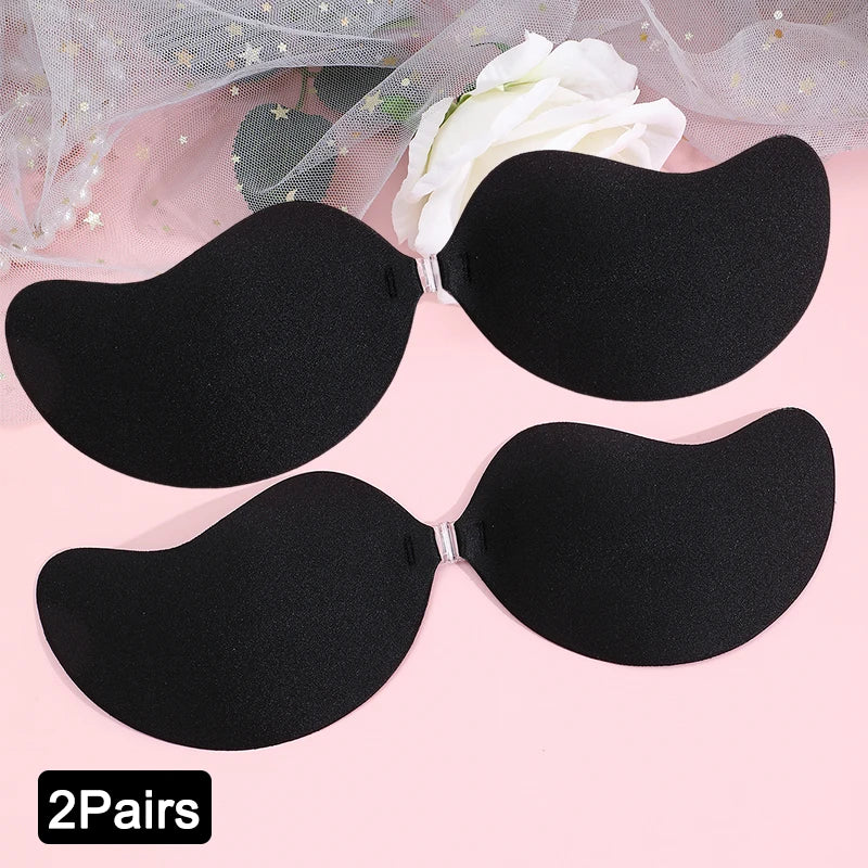 2 Pares Adesivos de Silicone Push Up Invisível - Sutiã Nude Autoadesivo, Levanta Seios, Sem Alças, Casamento/Festa