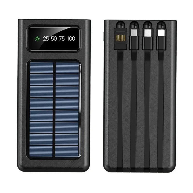 Solar Power Bank 200000mAh - 4 Cabos, Carregamento Rápido, USB, Solar, iPhone/Xiaomi/Samsung