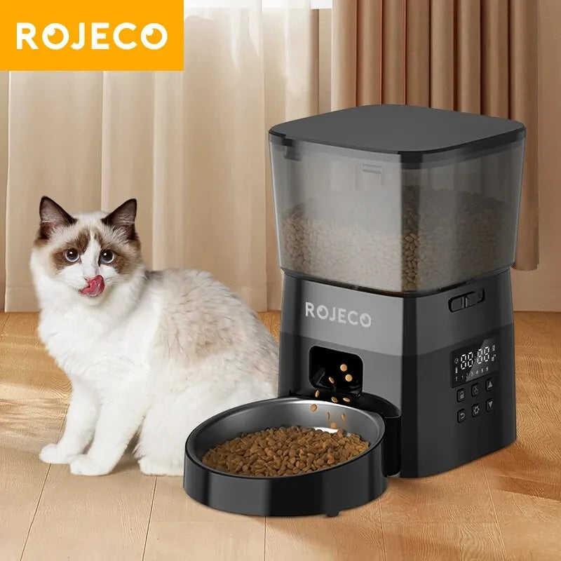 Alimentador Automático ROJECO - Botão, LCD, Programável, Gatos/Cães, 50-200g