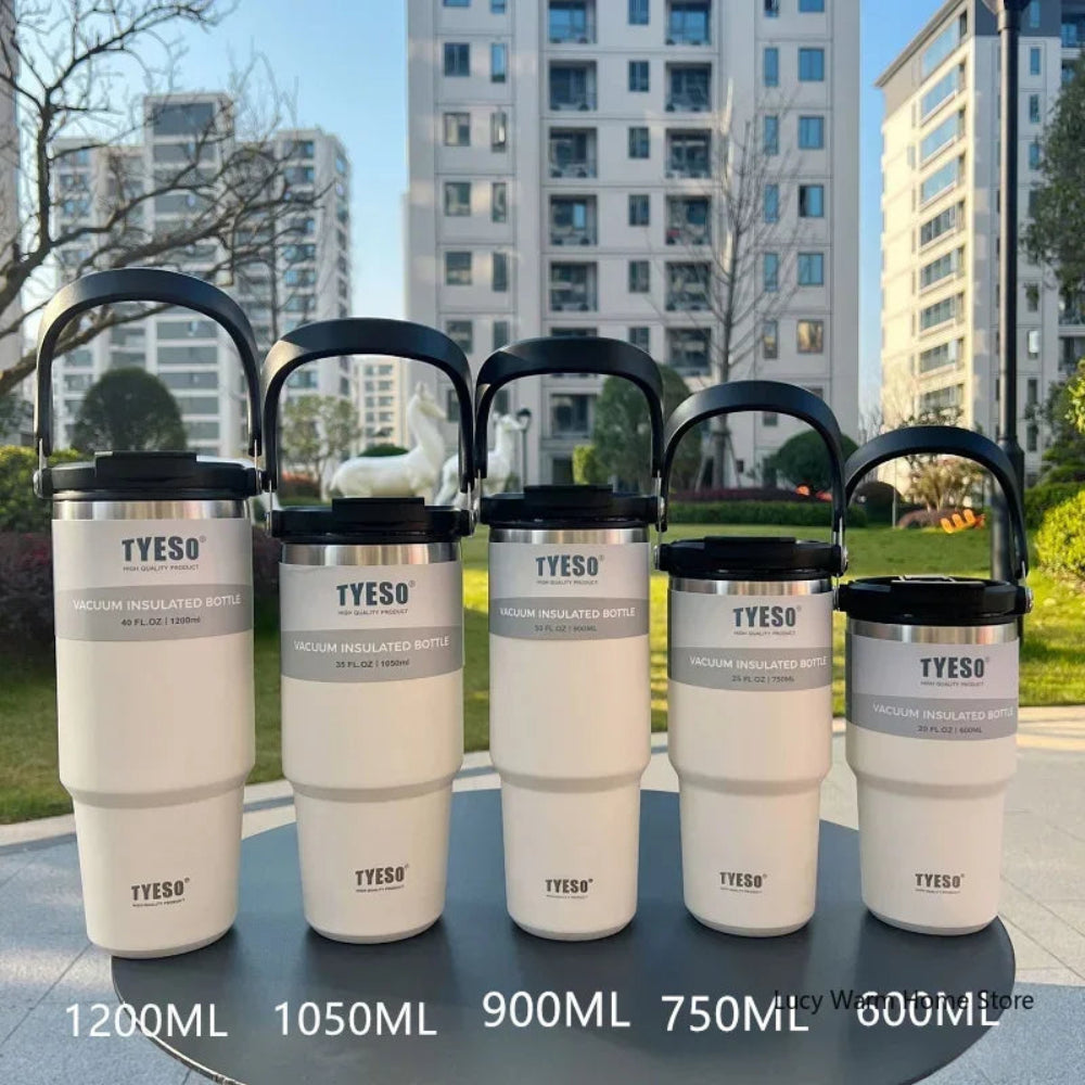 Térmica Tyeso 600/750/900/1050/1200ML - Aço Inox, 6-12h Quente/Frio, Alça