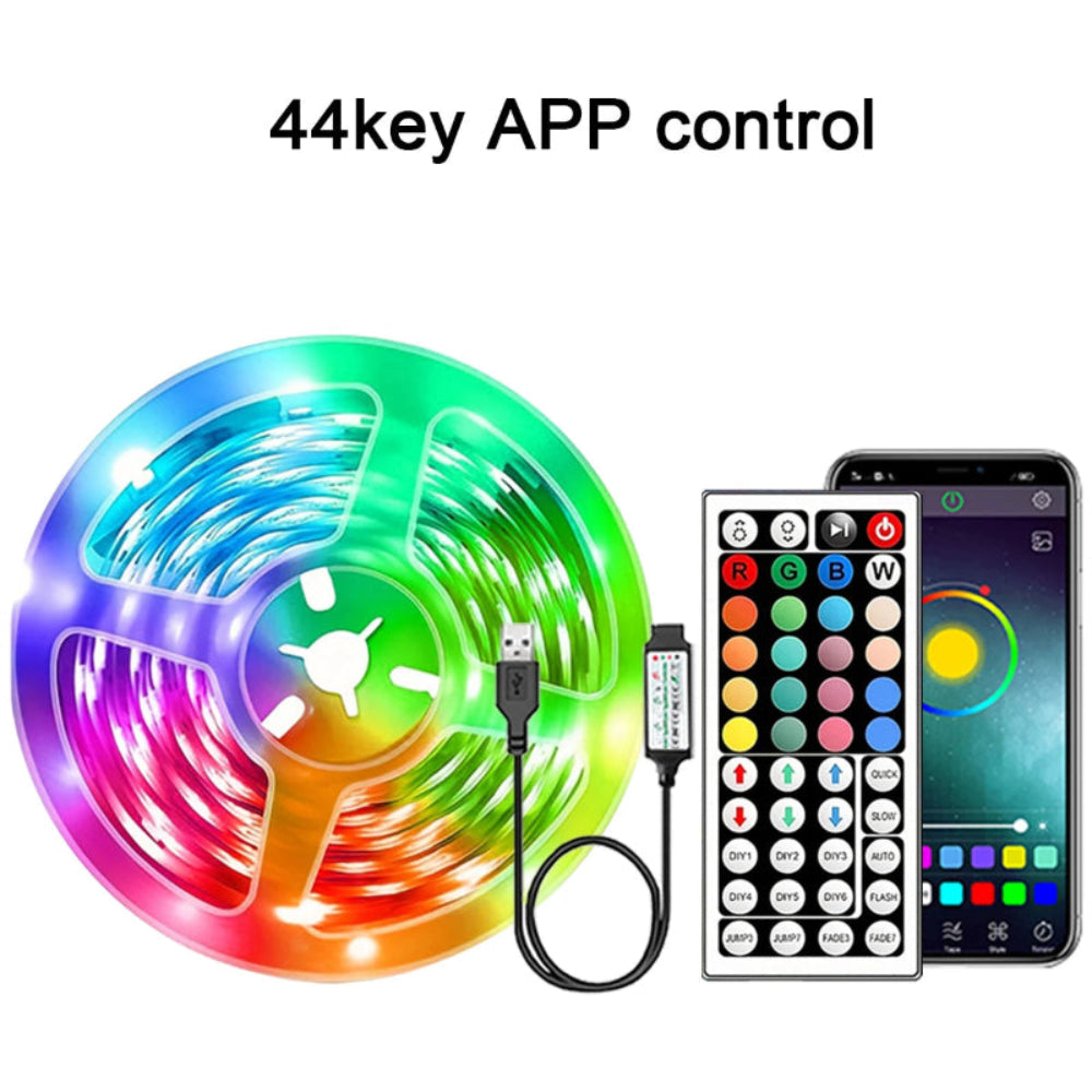 Fita LED RGB 5m-30m - Controlo APP, USB, Flexível, Decoração Quarto/Sala