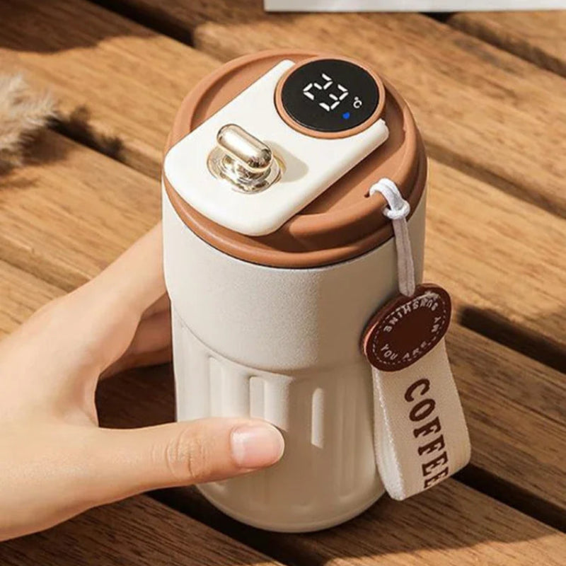 Garrafa Térmica Inteligente LED - Temperatura Digital, Aço Inox 316, 450mL, Café/Água, Portátil