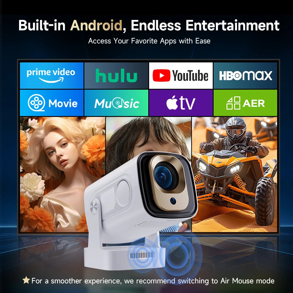 Projetor Inteligente Full HD 1080P Nativo – 330 ANSI Lumens, Android TV Integrado, WiFi 6 Dual Band, Bluetooth 5.4
