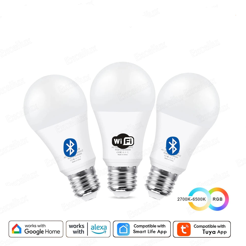 Lâmpada LED Inteligente Tuya E27 15W - WiFi/Bluetooth, RGB, Alexa/Google, 220V/85-265V