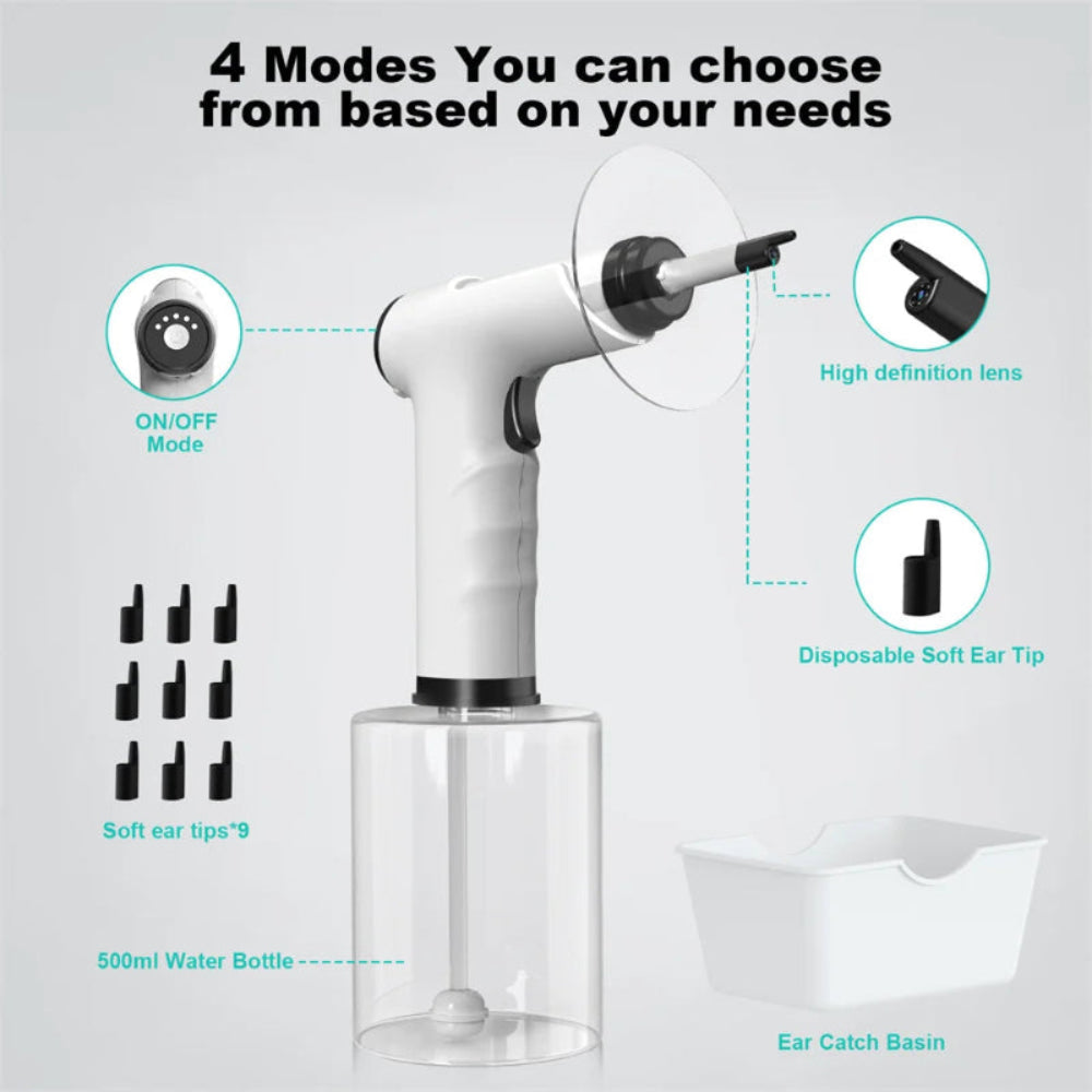 Kit Elétrico Limpeza Ouvidos Spray Suave - Seguro, Eficaz, 4 Pressões, 9 Pontas