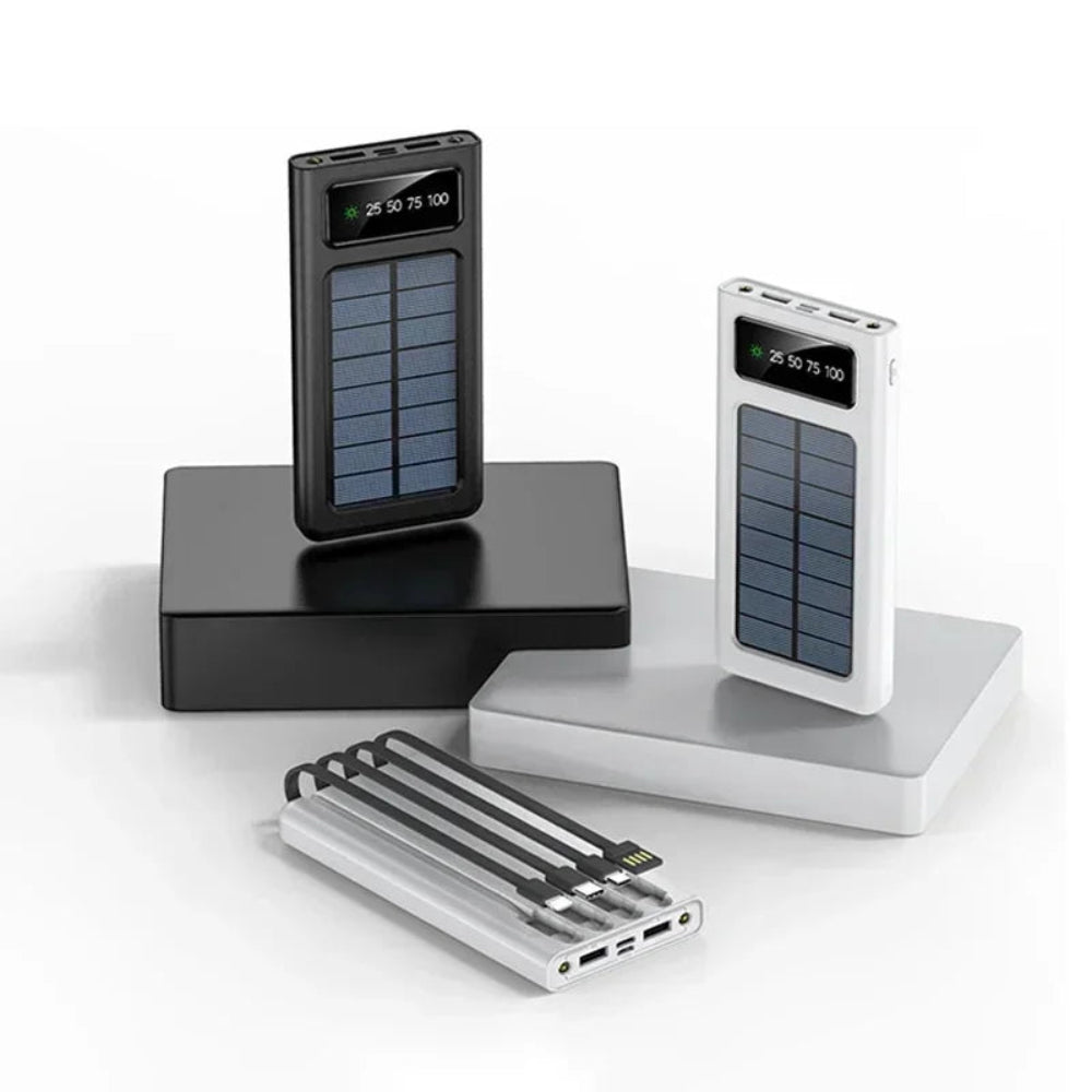 Solar Power Bank 200000mAh - 4 Cabos, Carregamento Rápido, USB, Solar, iPhone/Xiaomi/Samsung