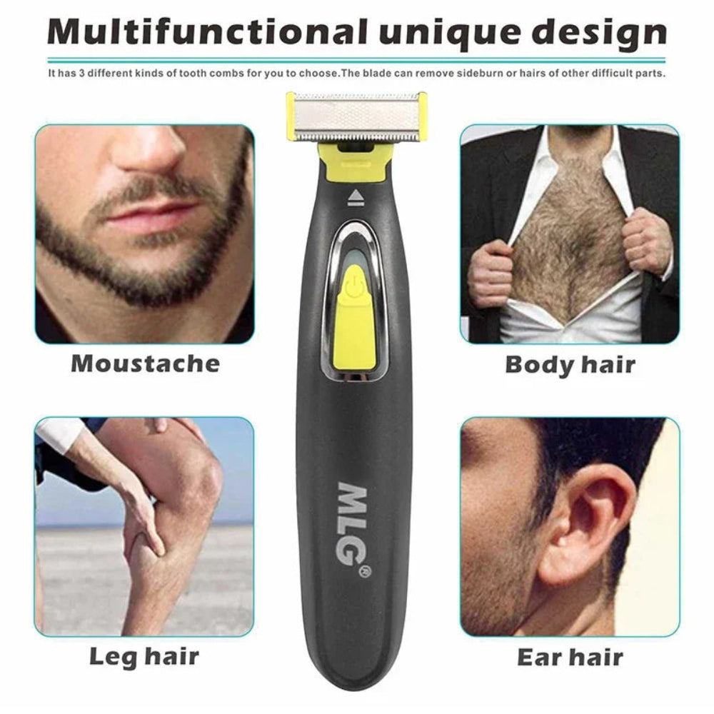Barbeador Elétrico MLG - Aparador Portátil Corpo/Barba/Axilas, USB, Lavável, 3 Pentes