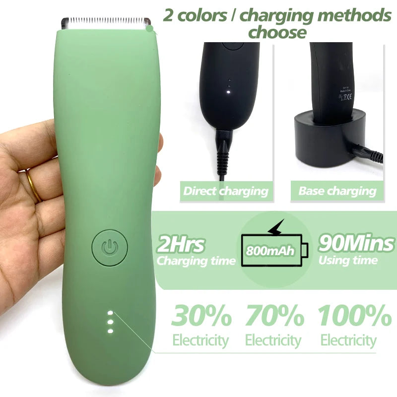 Aparador de Pelos Corporais Masculino IPX7 - Lâmina Cerâmica, 90min, Base Carregamento