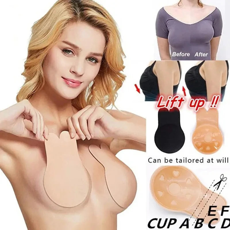 Sutiã Nude Invisível Push Up - Adesivo Silicone, Levanta Seios, Sem Costuras, Casamento/Festas
