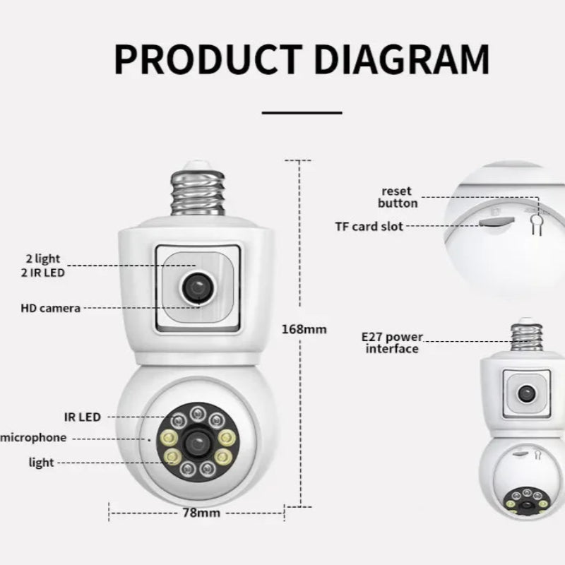 Câmara Segurança 4K/8MP E27 WiFi ICSEE Lente Dupla PTZ Exterior - Rastreamento IA, Visão Noturna Colorida