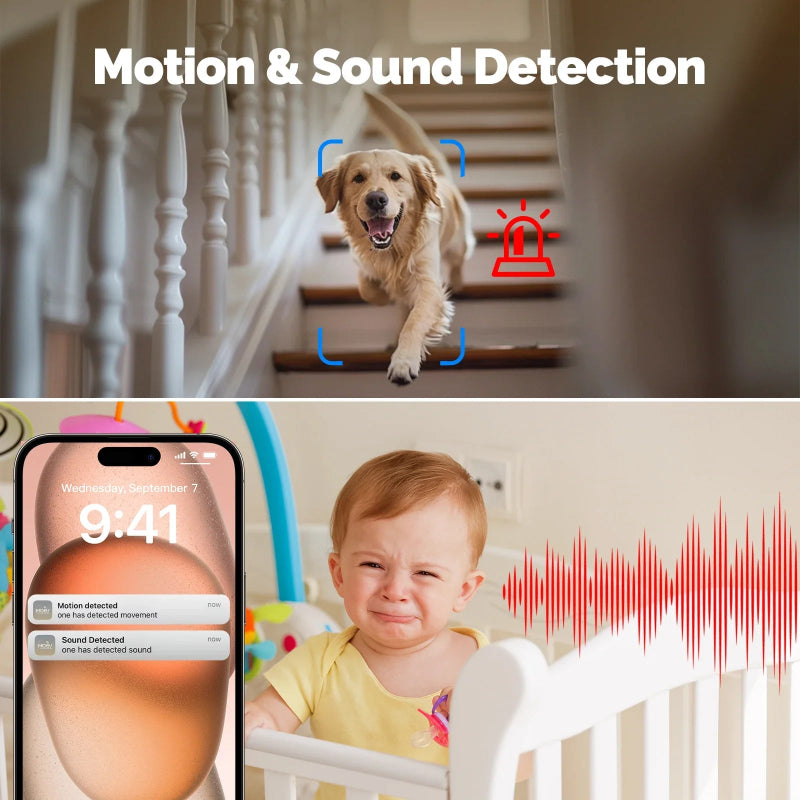 Câmara Segurança Interior WiFi 4MP PTZ MOES - Visão Noturna, Detecção Movimento/Som, Patrulha