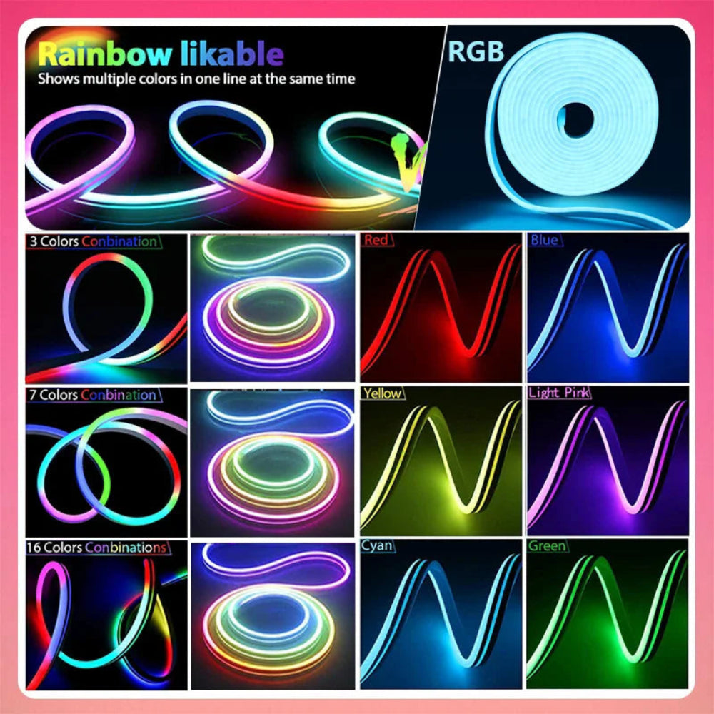 Fita LED Neon RGBIC 5V - Sinc. Música, DIY, Dreamcolor, IP65, Controlo APP/Voz