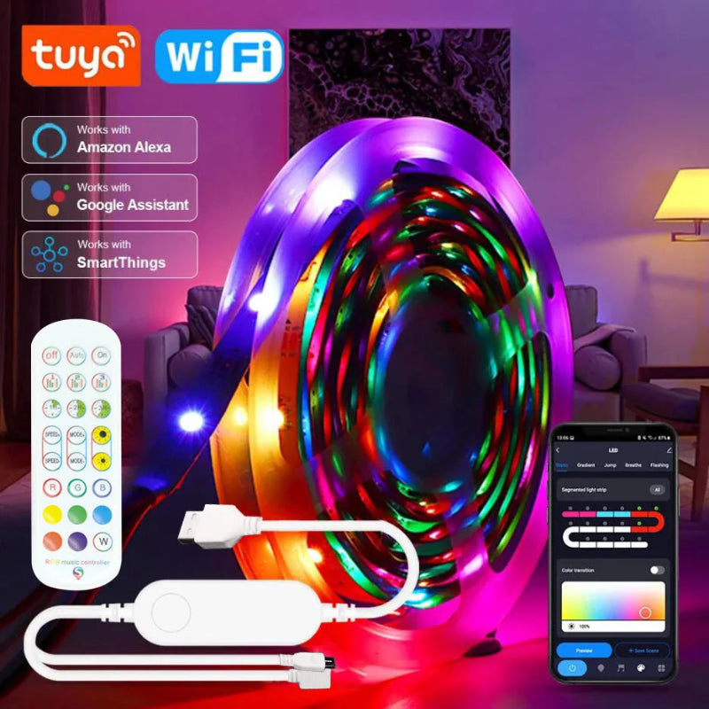 Fita LED USB RGB 1-30M - Tuya APP, 5050, Decoração Quarto/TV, Mudança Cor