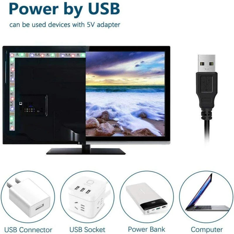 Fita LED USB RGB 1-30M - Tuya APP, 5050, Decoração Quarto/TV, Mudança Cor