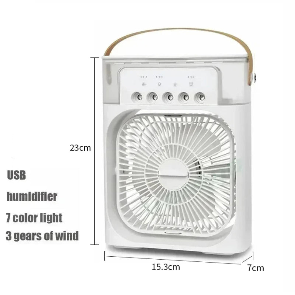 Mini Ar Condicionado Portátil 3 em 1 USB - Ventoinha, Humidificador, Luz Noturna LED, Arrefecimento