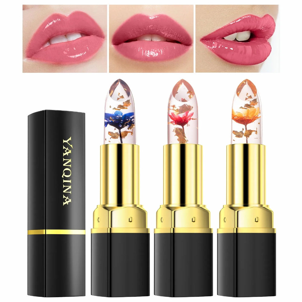 Batom Mágico Clássico Transparente com Flor e Folhas de Ouro - A elegância das Rosas 24 Horas