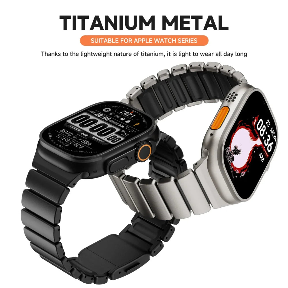 Bracelete de Titânio e Silicone Magnética para Apple Watch Ultra e Series