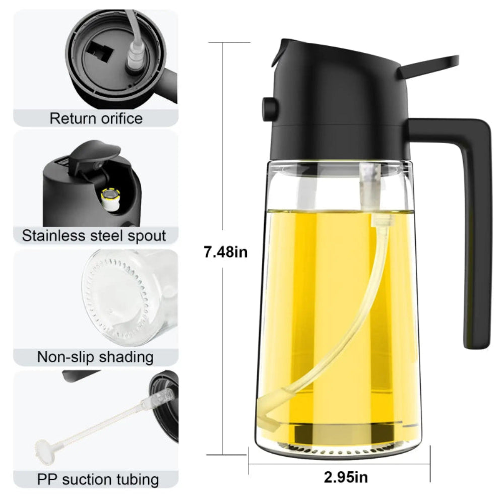 Dispensador Azeite 2 em 1 com Pulverizador 500ml - Borrifador e Doseador, Cozinha Saudável