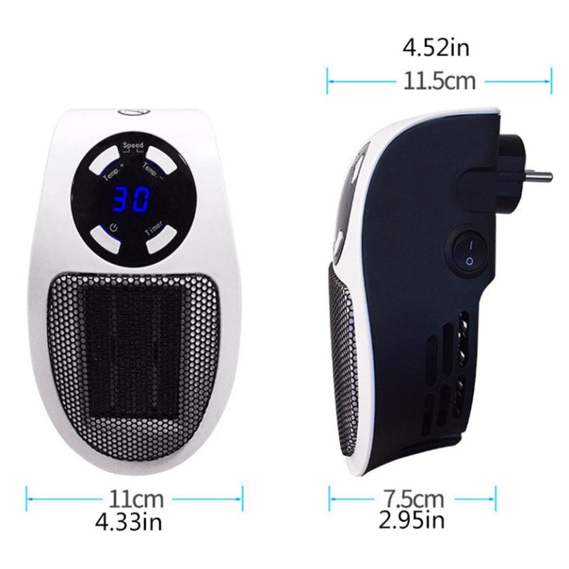 Aquecedor Elétrico Portátil 500W - Tomada Parede, Termostato, Controlo Remoto, Temporizador