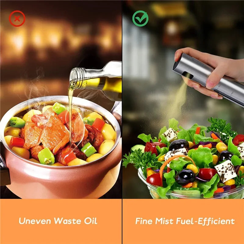 Frasco Spray Azeite Inox 304 com Doseador - Óleo, Vinagre, Temperos, Churrasco, Cozinha Saudável