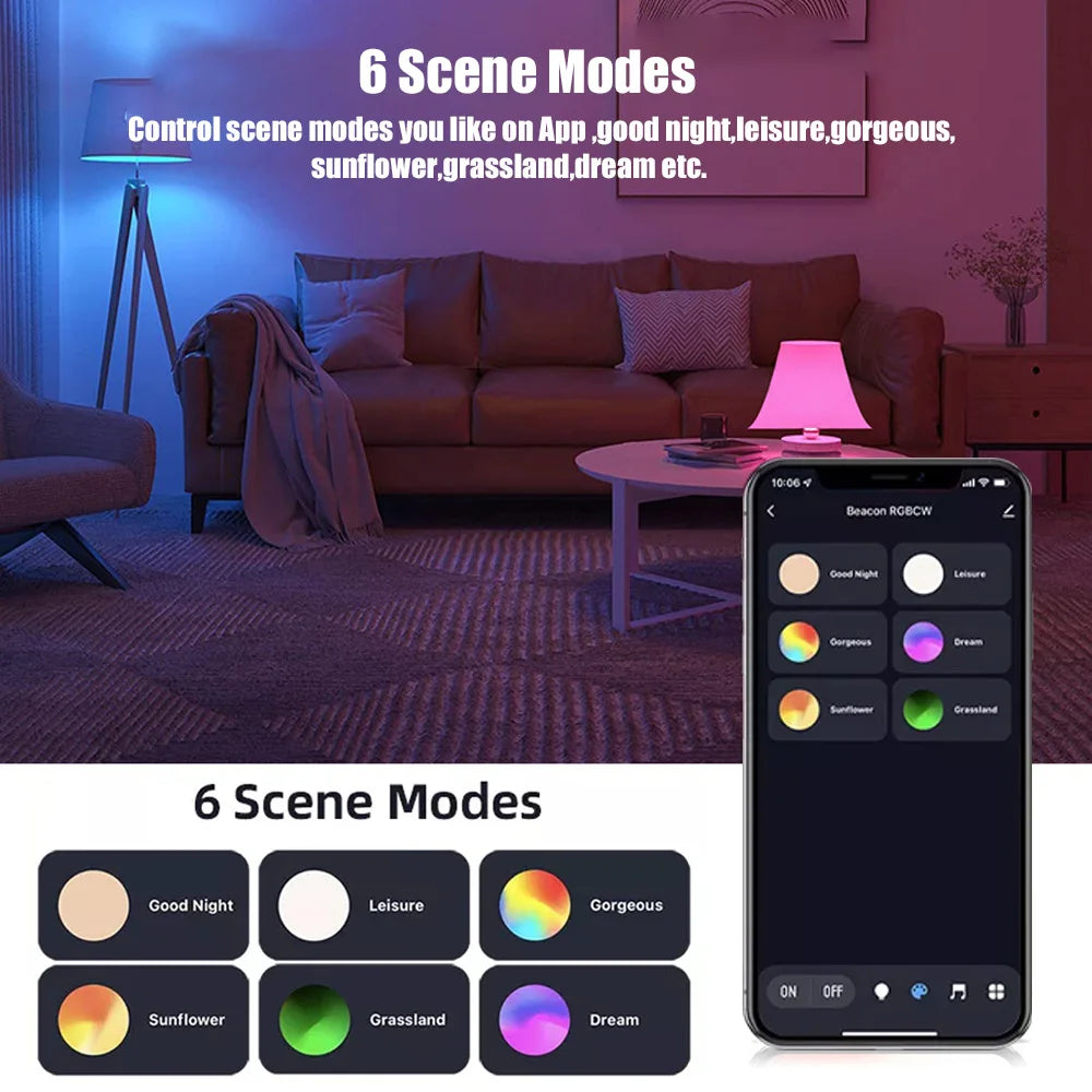 Lâmpada LED Inteligente Bluetooth Tuya 15W E27 - RGB+CW+WW, Milhares de Cores