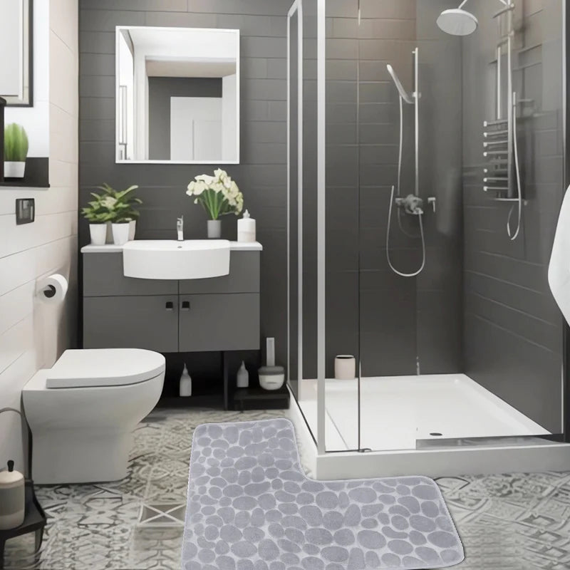 Tapete de Canto Banheiro Pedras - Espuma Memória, Antiderrapante, Absorvente, 80x80x40cm