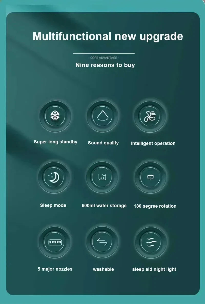 Mini Ar Condicionado Portátil 3 em 1 USB - Ventoinha, Humidificador, Luz Noturna LED, Arrefecimento