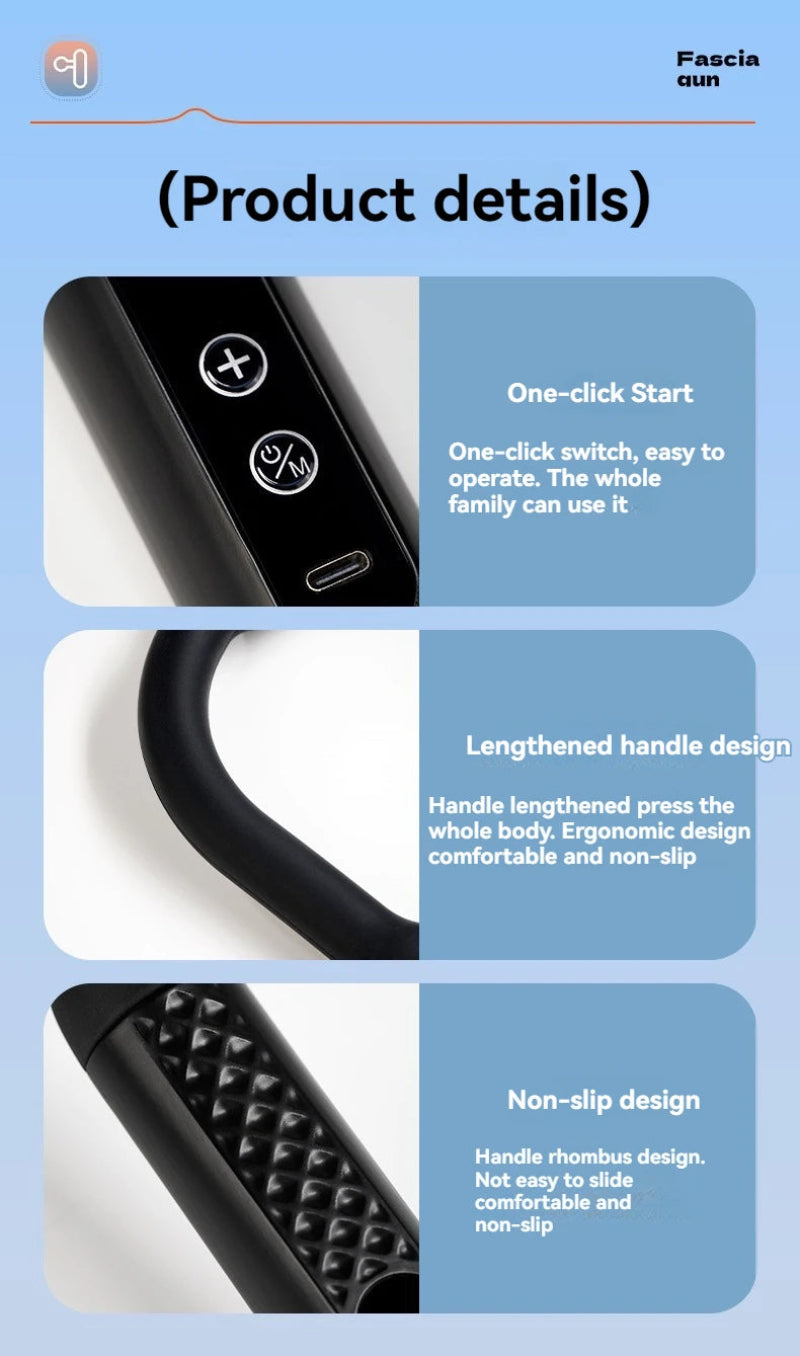 Pistola de Fáscia Inteligente Gancho Curvo 2024 - 9 Níveis, Alívio Dor Costas, Portátil