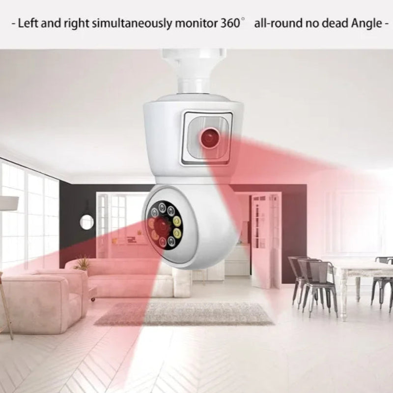 Câmara Segurança 4K/8MP E27 WiFi ICSEE Lente Dupla PTZ Exterior - Rastreamento IA, Visão Noturna Colorida