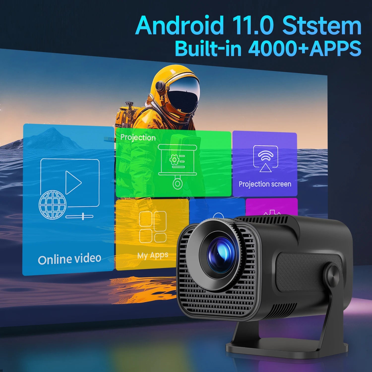 Projetor Magcubic HY320 - 720P Nativo, Android 11, WiFi 6, BT 5.0, 180° Rotativo, 4K