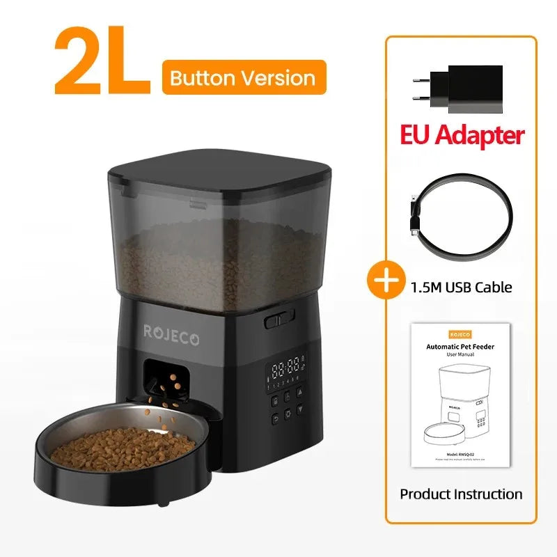 Alimentador Automático ROJECO - Botão, LCD, Programável, Gatos/Cães, 50-200g