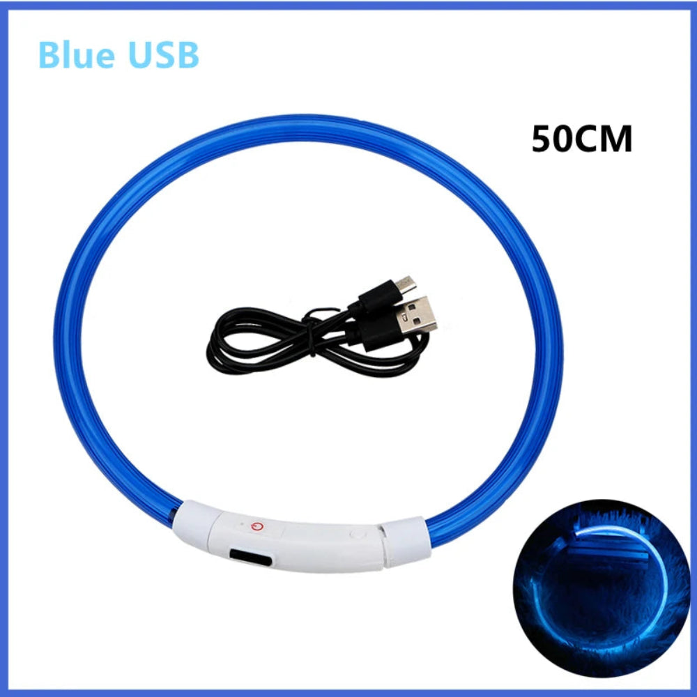 Coleira Luminosa LED Recarregável USB - Ajustável, Segura, Cães/Gatos, Visibilidade Noturna