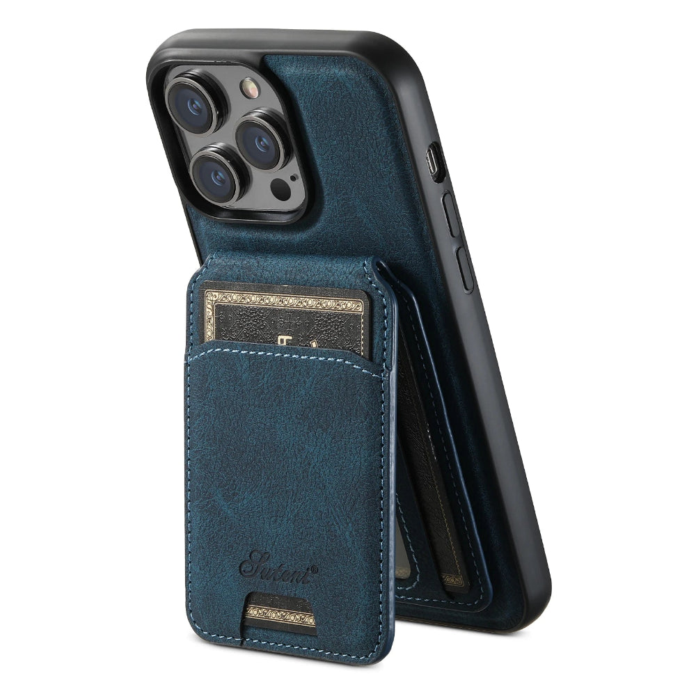 Capa Couro MagSafe com Porta-Cartões com Suporte Magnético - iPhone/Samsung, Anti-Riscos, Resistente à Água
