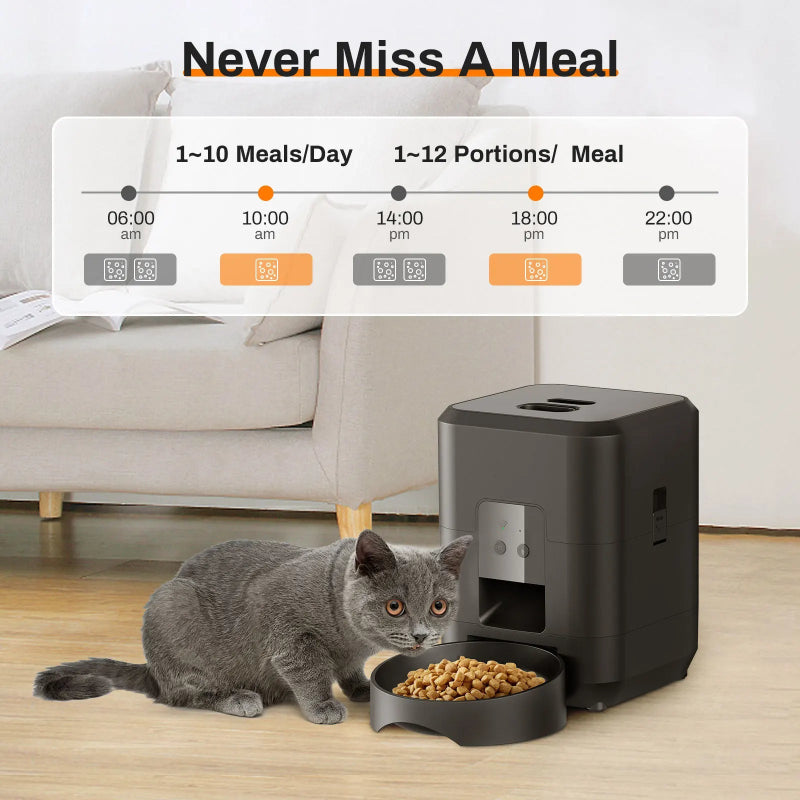 Alimentador Automático Inteligente - Gatos/Cães, Dispensador Quantitativo, Comida Lenta, LCD