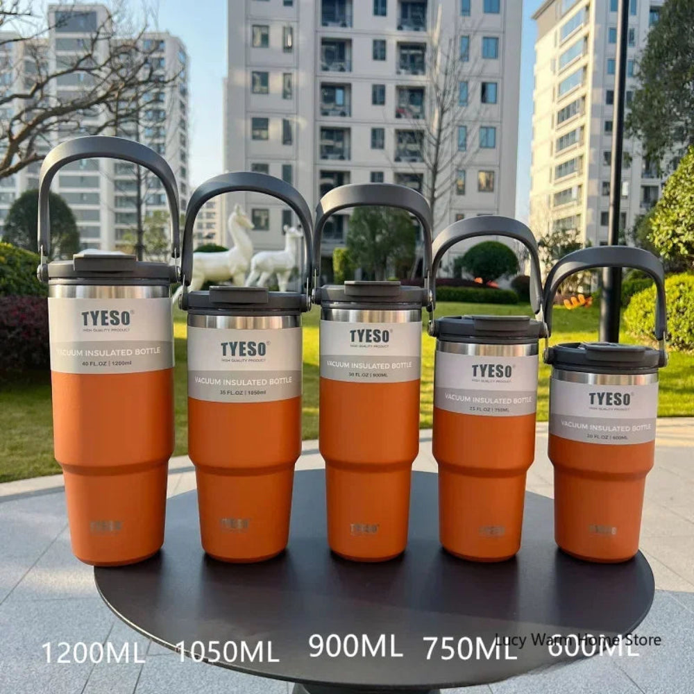 Térmica Tyeso 600/750/900/1050/1200ML - Aço Inox, 6-12h Quente/Frio, Alça