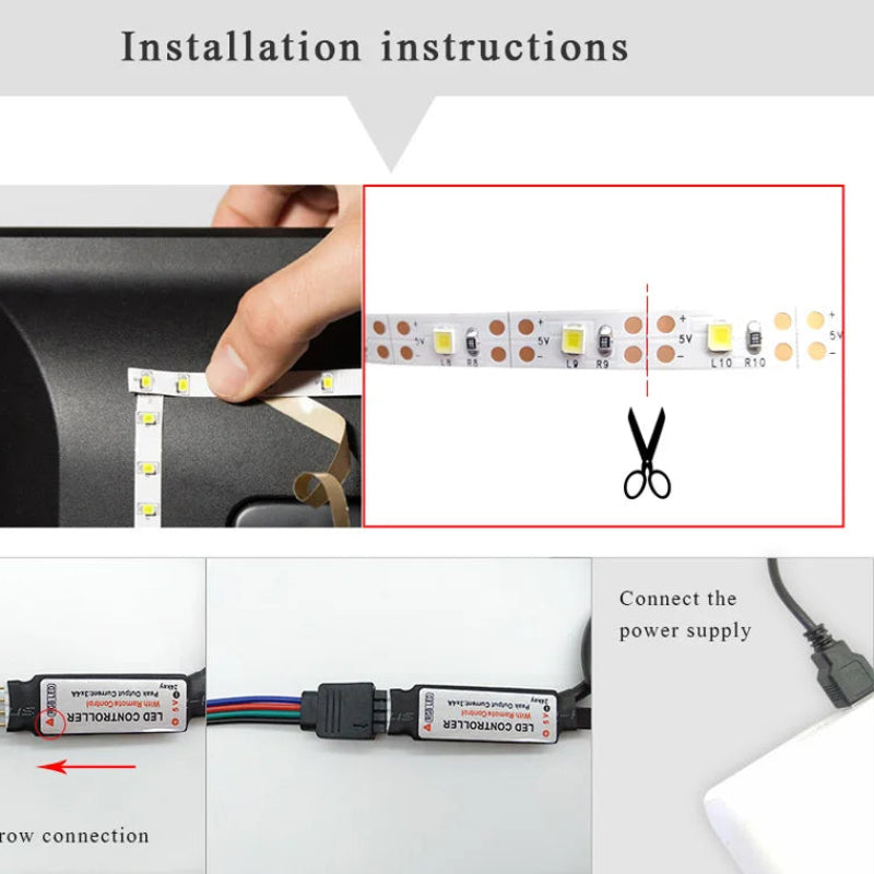 Fita LED USB 5V 5050 RGB - Bluetooth/WiFi/Alexa, 1m-30m, Decoração Quarto/TV