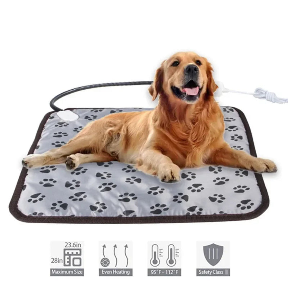 Tapete Aquecido Animal Estimação - Temp. Ajustável, Impermeável, Temporizador, Cães/Gatos