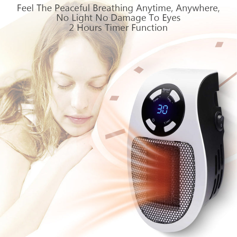 Aquecedor Elétrico Portátil 500W - Tomada Parede, Termostato, Controlo Remoto, Temporizador