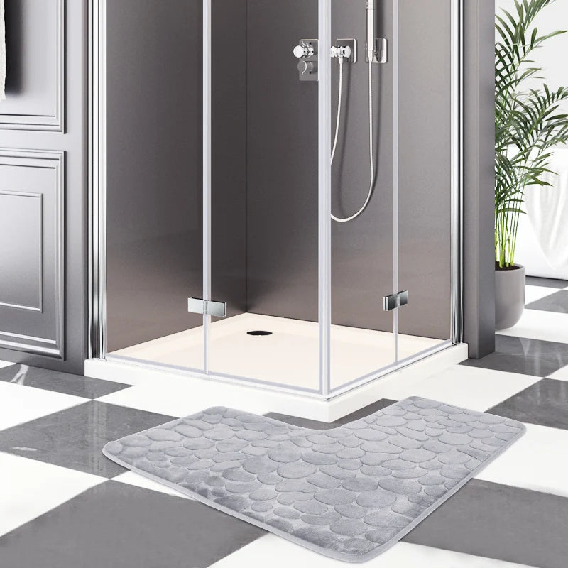 Tapete de Canto Banheiro Pedras - Espuma Memória, Antiderrapante, Absorvente, 80x80x40cm