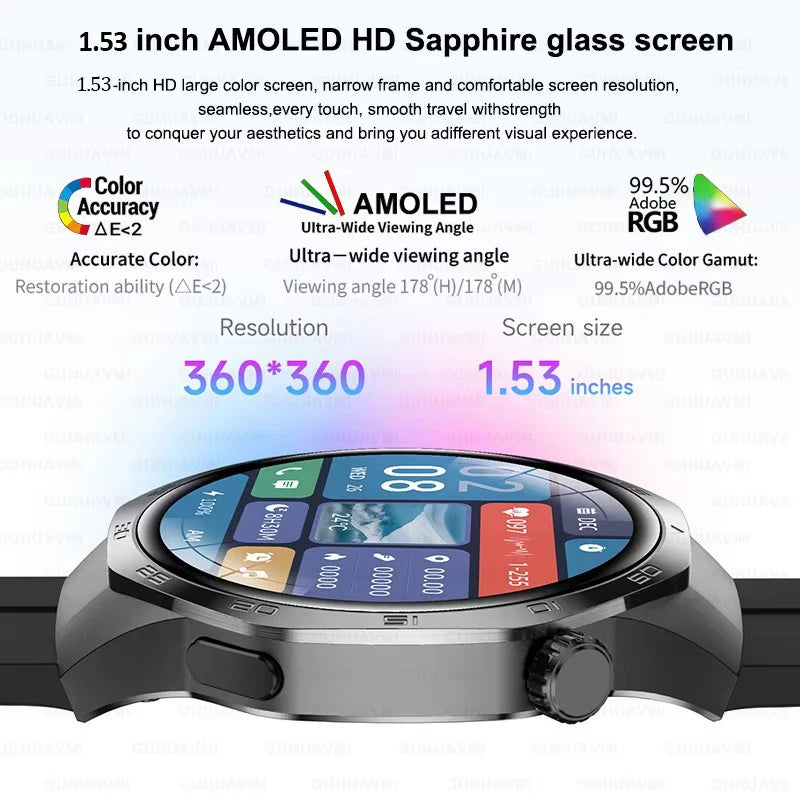 Smartwatch GT5 Pro - 2025 - AMOLED 1.53", NFC, Chamada BT, IP68, Rastreador GPS, Saúde, À Prova D'Água